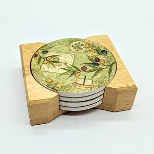 Susan Winget 5-Pc Cork Back Round Coaster Set NWOT